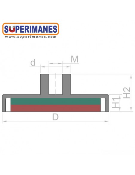IMÁN CASQUILLO ROSCADO Ø50mm M6