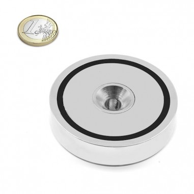 Base magnética neodimio Ø 66 mm avellanada - Comparativa con moneda euro