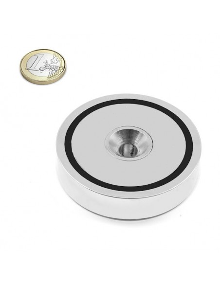 Base magnética neodimio Ø 66 mm avellanada - Comparativa con moneda euro