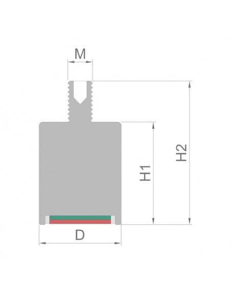 Base magnética neodimio cilíndrica 10x28 mm M4 roscado (BMCL-10) -  plano