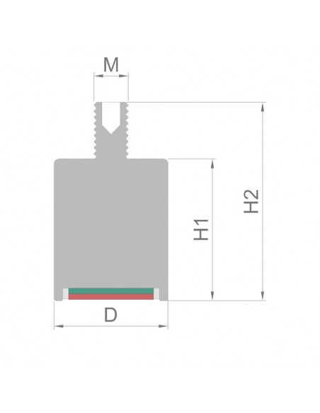 Base magnética neodimio cilíndrica 13x28 mm M4 roscado (BMCL-13) - plano