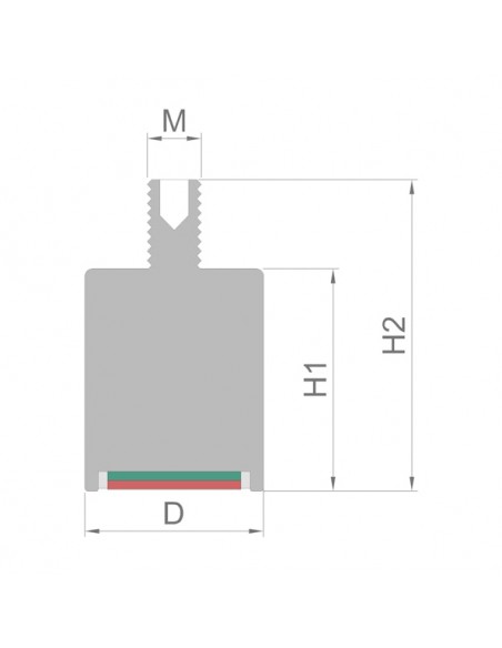 Base magnética neodimio cilíndrica 32x50 mm M10 roscado (BMCL-32) - plano