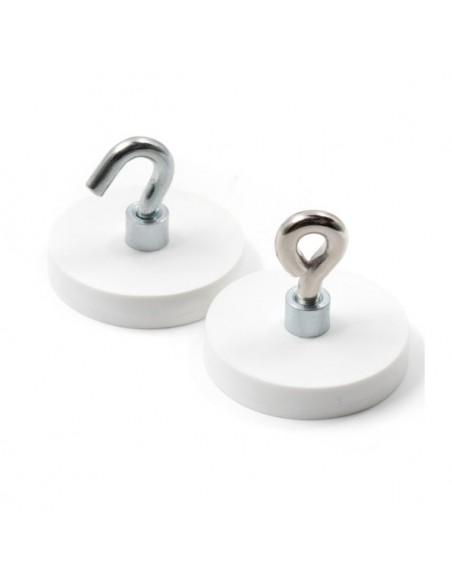 Imán goma blanca casquillo roscado Ø 31 mm IRGCRB-31 - con hembrilla y gancho
