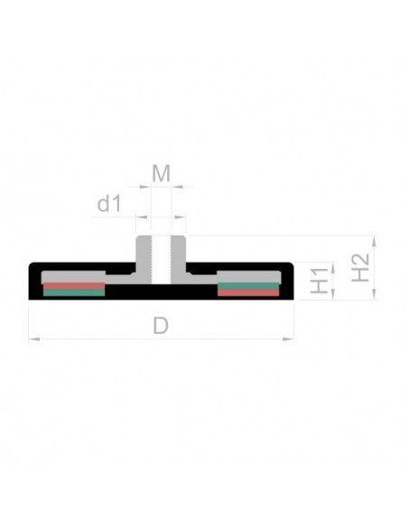 Imán goma blanca casquillo roscado Ø 66 mm IRGCRB-66 - plano