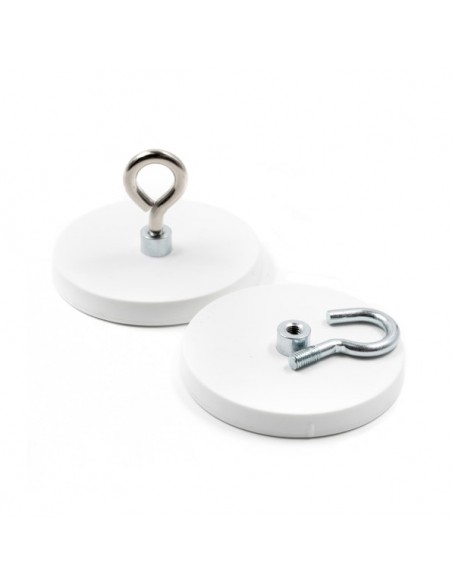 Imán goma blanca casquillo roscado Ø 66 mm IRGCRB-66 - con hembrilla y gancho