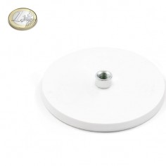 Base magnética neodimio Ø 88 mm goma blanca y casquillo roscado.
