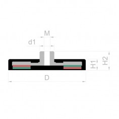 Base magnética neodimio Ø 88 mm goma blanca y casquillo roscado. 2