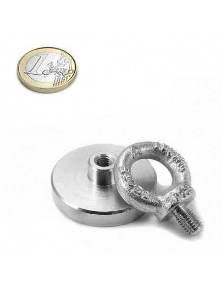 Base magnética neodimio Ø 50 mm hembrilla M6. Con anilla elevación.