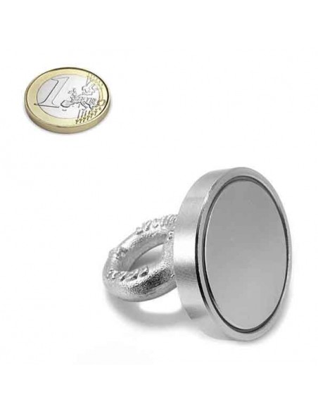 Base magnética neodimio Ø 50 mm hembrilla M6. Vista lateral.