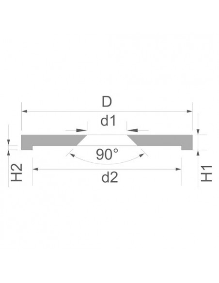 Base metálica para atornillar Ø interior 21 mm con borde - Plano técnico