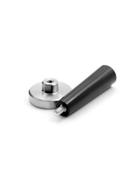 Accesorio mango plástico con vástago roscado M5 junto a base magnética