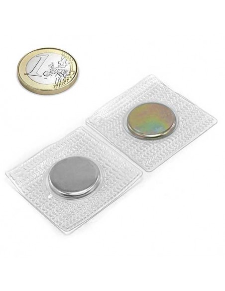 Iman neodimio para coser 18x2mm 1cara PVC cuadrado pack 2 - comparacion moneda