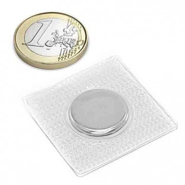 Imán neodimio para coser Ø 18X2 mm  a 1 cara PVC cuadrado