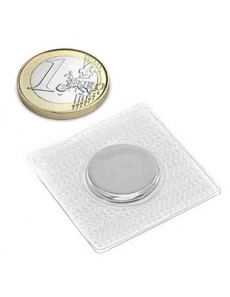 Imán neodimio para coser Ø 18X2 mm  a 1 cara PVC cuadrado
