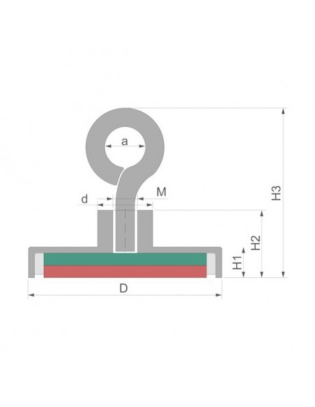 Base magnética neodimio Ø 136 mm con hembrilla - plano