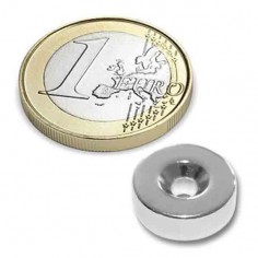 Imán neodimio para atornillar Ø 14x5 mm - comparativa moneda