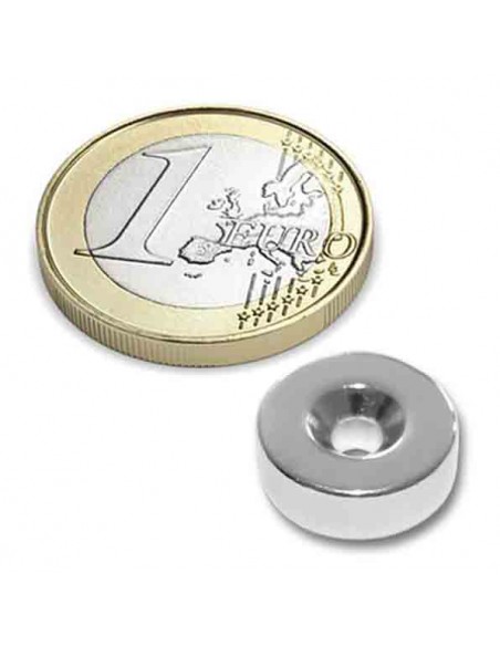 Imán neodimio para atornillar Ø 14x5 mm - comparativa moneda