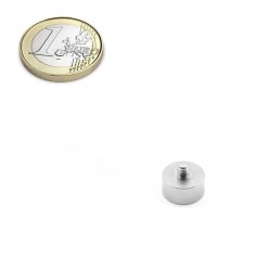 Base magnética neodimio Ø 10 mm mini vástago M3 - comparación con moneda