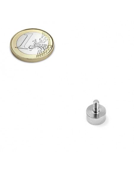 Base magnética neodimio Ø 10 mm vástago roscado IRV-10 - Comparativa con moneda