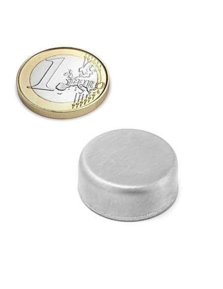 Imán ferrita Ø 23 mm con carcasa metálica - comparación moneda