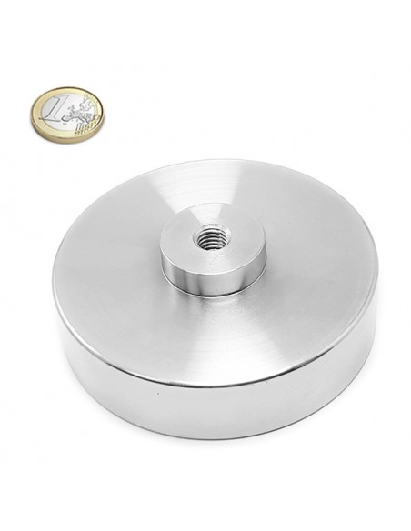 Base magnética neodimio Ø 94 mm casquillo roscado IRC-94 - comparativa moneda euro