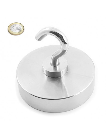 Base magnética neodimio Ø 94 mm gancho IRG-94 - comparativa con moneda euro