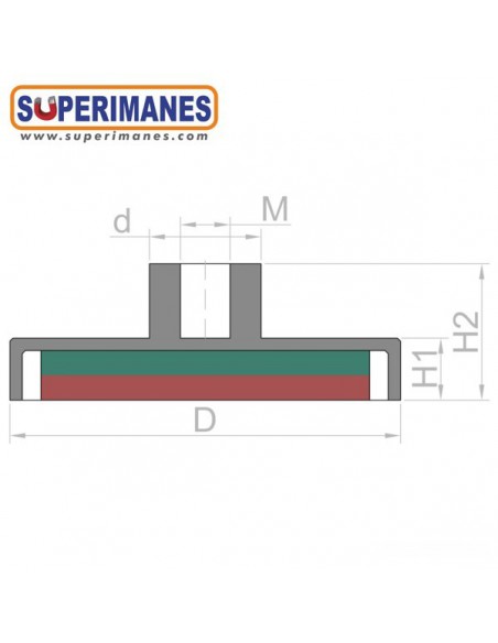 Base magnética ferrita Ø 40 mm casquillo roscado - plano