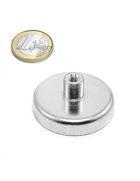 Base magnética ferrita Ø 40 mm casquillo roscado - comparativa con moneda euro