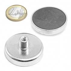 Base magnética ferrita Ø 40 mm casquillo roscado - vista dos lados comparativa euro
