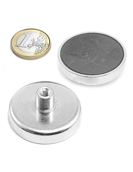 Base magnética ferrita Ø 40 mm casquillo roscado - vista dos lados comparativa euro