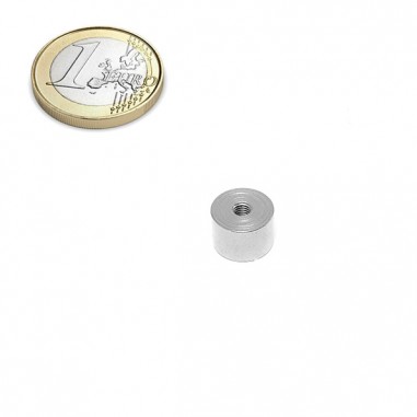Base magnética neodimio Ø 10 rosca interior pasante (IRRP-10) - comparativa con moneda