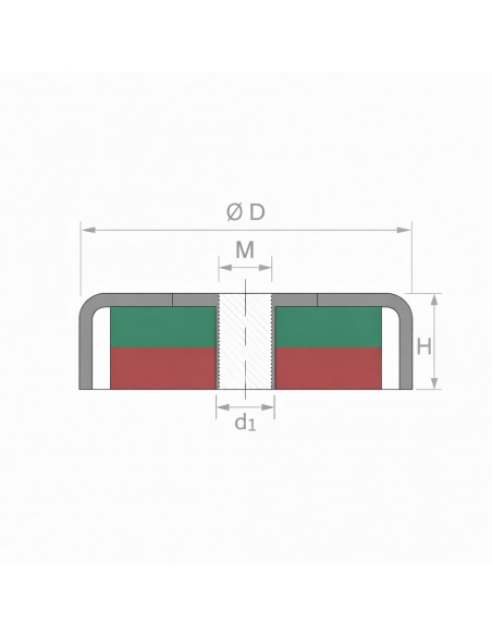Base magnética neodimio Ø 10 rosca interior pasante (IRRP-10) -  Plano