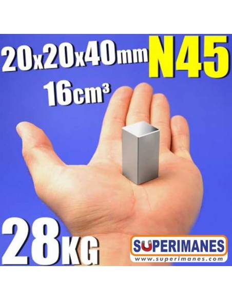 IMÁN NEODIMIO 40x20x20mm LONGITUDINAL